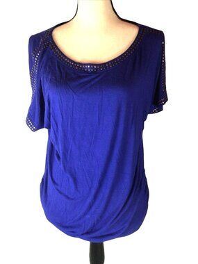 Premise Studio Blue Tunic Top Blouse* * Size 0X* Studded Neck * Sissy*Femboy* EU